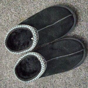 UGG Kids Black Slippers with Silver Trim